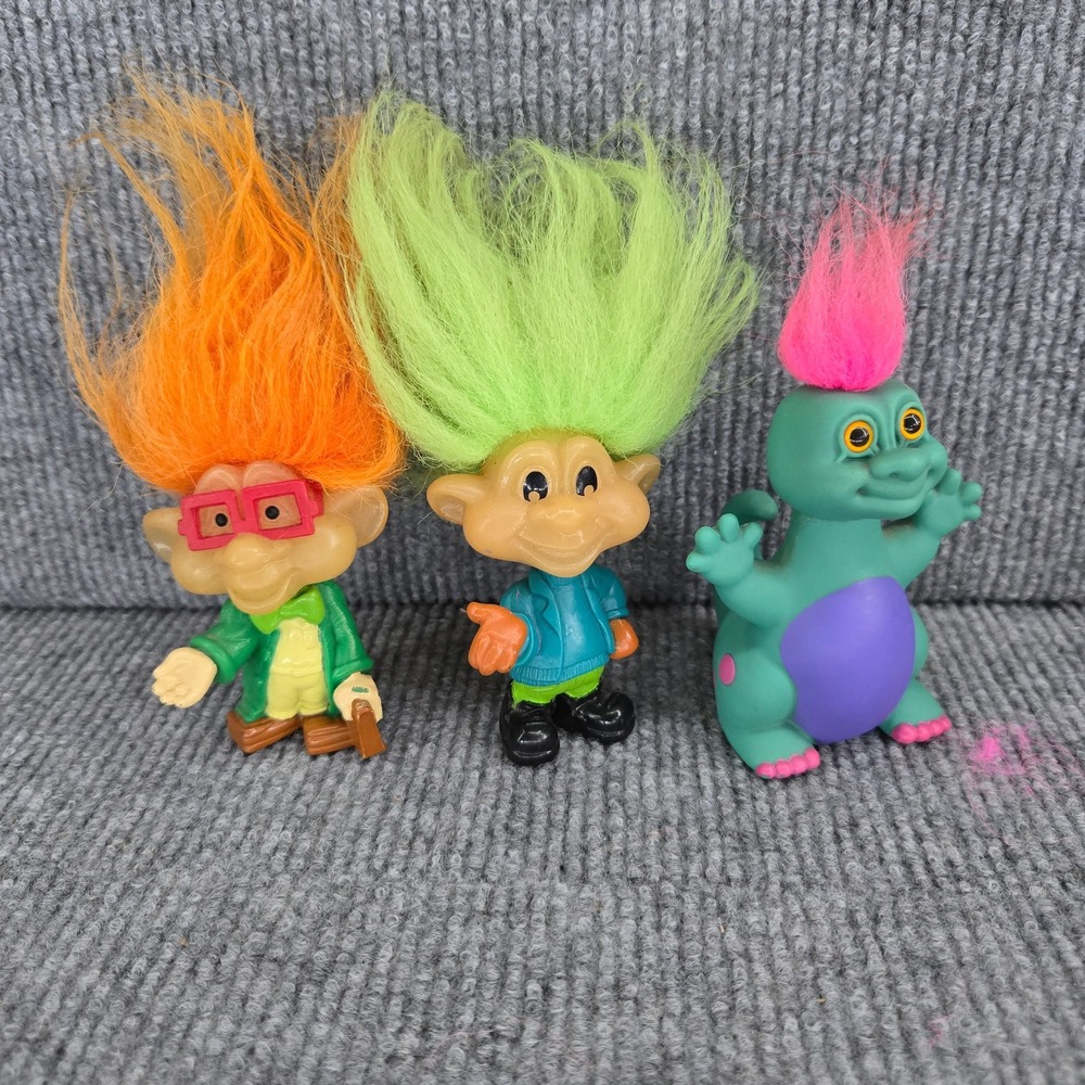 Burger King 1993 Troll Dolls Toy‎ Lot of 3 Figures with Dinosaur